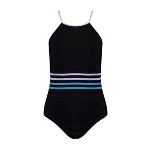 Nautica Ladies One Piece Black Mesh Slimming Shape Enhancing Swimsuit NEW Large